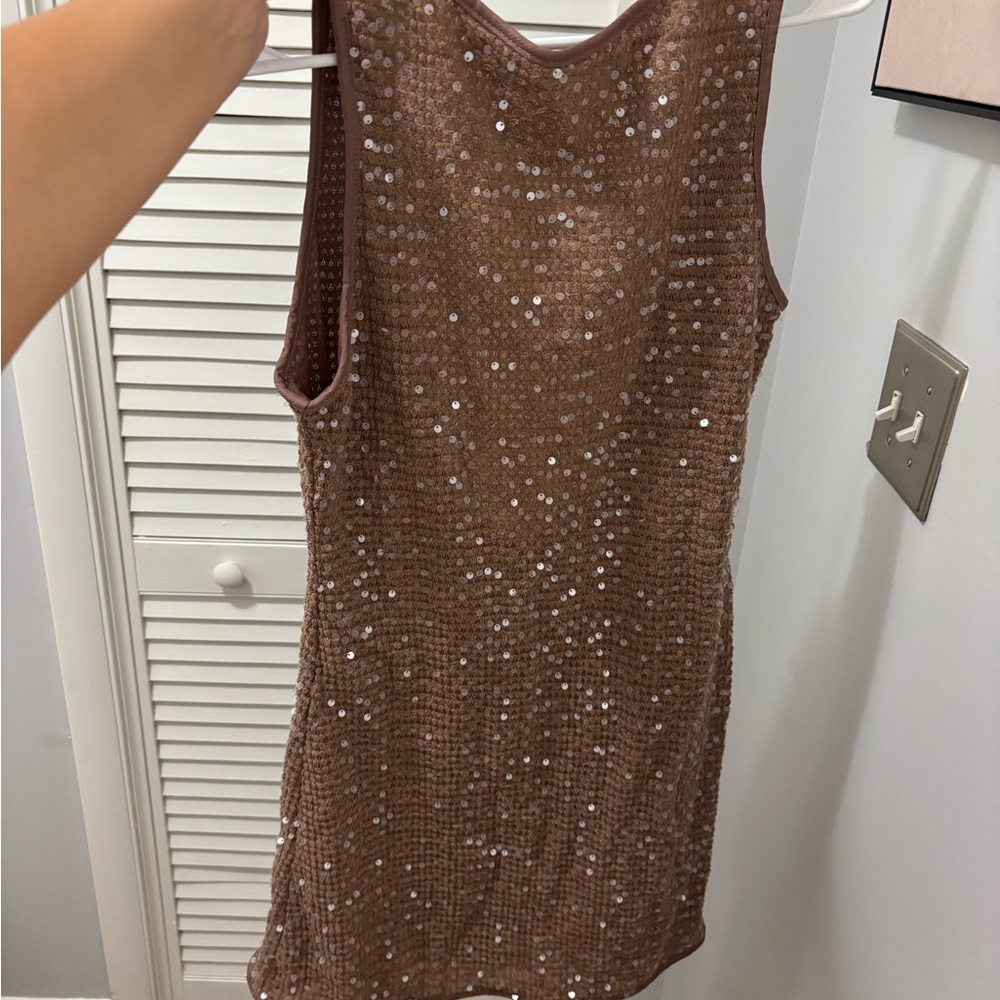 Missguided Brown Sequin Mini Dress